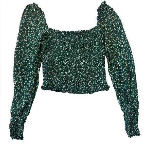 Reformation green floral pinto long sleeve smocked blouse top XS - Picture 8 of 14